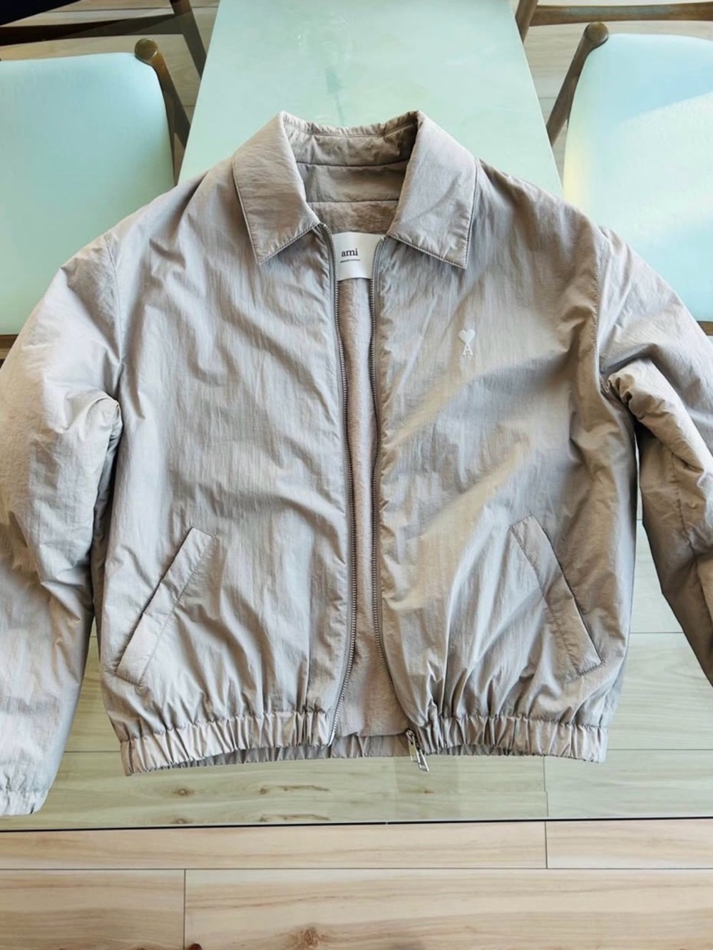 Ami light beige zip-up jacket with embroidered heart A